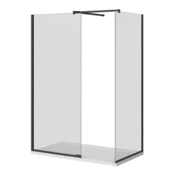 Arezzo Matt Black 10mm Glass 1400 X 800 Wet Room (inc. Screen, Side Panel + Tray)
