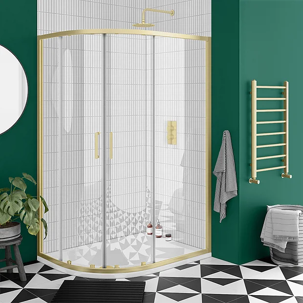 Toreno Brushed Brass 1200 X 900mm Offset Quadrant Shower Enclosure Without Tray 2 Toreno Brushed Brass 1200 X 900mm Offset Quadrant Shower Enclosure Without Tray - Image 2