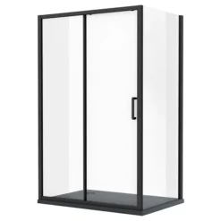 Toreno Matt Black 1200 X 800mm Sliding Door Shower Enclosure + Slate Effect Tray -Bathroom Supply Shop blk128sdesl d3a