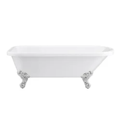 Bromley 1470 Small Single Ended Roll Top Bath + Chrome Legs -Bathroom Supply Shop bromley1470singleendedrolltopbathwithchromeballandclawfeetd1