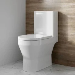 Britton Curve2 Rimless Close Coupled Open Back Toilet With Matt Black Flush Button + Soft Close Seat -Bathroom Supply Shop c2ccwc d1 460