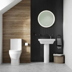 Britton Curve2 Rimless Close Coupled Open Back Toilet With Matt Black Flush Button + Soft Close Seat -Bathroom Supply Shop c2ccwc d2