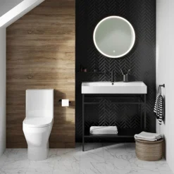Britton Curve2 Rimless Close Coupled Open Back Toilet With Matt Black Flush Button + Soft Close Seat -Bathroom Supply Shop c2ccwc d3