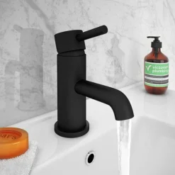 Arezzo Round Matt Black Basin Mono Mixer Tap -Bathroom Supply Shop cru20blk detail2