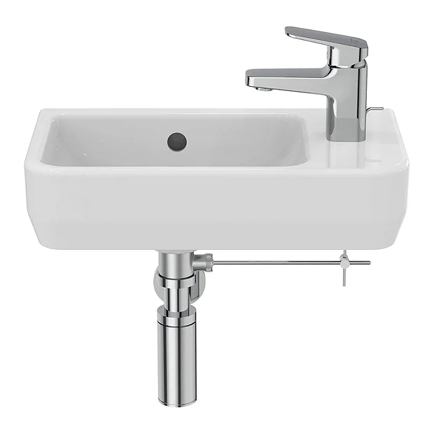 Ideal Standard I.Life S 450mm Wall Hung Right Hand 1TH Washbasin + Chrome Bottle Trap 5 Ideal Standard I.Life S 450mm Wall Hung Right Hand 1TH Washbasin + Chrome Bottle Trap - Image 5