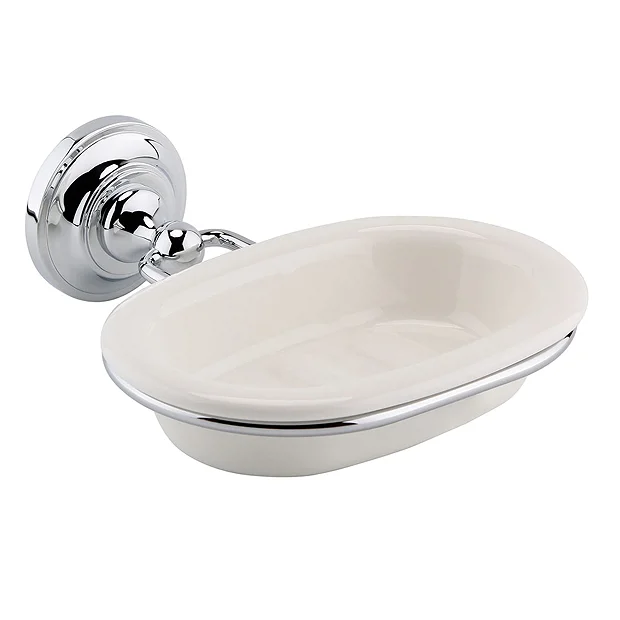 Hudson Reed Traditional Ceramic Soap Dish With Chrome Ring Holder 1 Hudson Reed Traditional Ceramic Soap Dish With Chrome Ring Holder