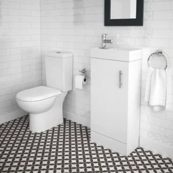 Milan Minimalist Compact Floor Standing Vanity Unit + Knedlington Close Coupled Toilet