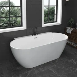Mileto 1700 X 800 Curved Back To Wall Modern Bath With Chrome Waste -Bathroom Supply Shop mfb61c l
