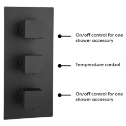 Arezzo Matt Black Square Triple Thermostatic Shower Pack With Head + Handset -Bathroom Supply Shop sq3blkpk nw d1