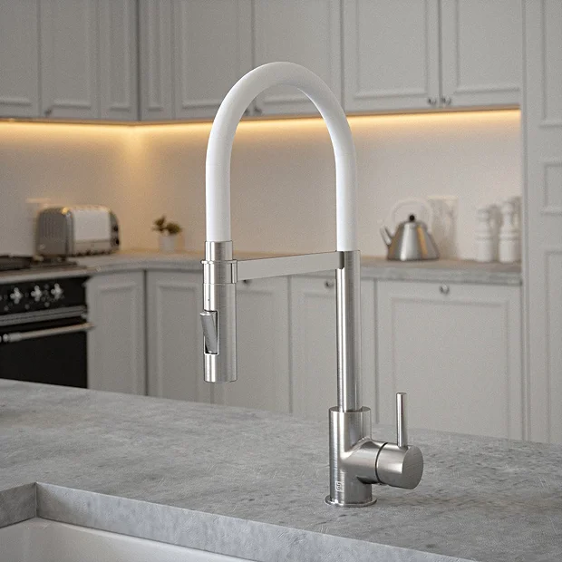 The Tap Factory Vibrance Tube Brushed Nickel Kitchen Tap With Spray Function 1 The Tap Factory Vibrance Tube Brushed Nickel Kitchen Tap With Spray Function