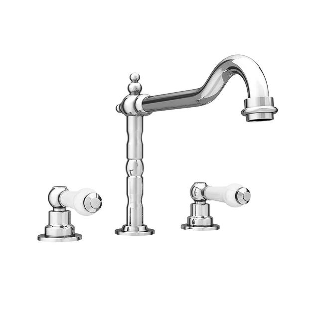 Chatsworth 1928 Traditional 3TH White Lever Deck Mounted Basin Mixer Tap With Curved Spout 1 Chatsworth 1928 Traditional 3TH White Lever Deck Mounted Basin Mixer Tap With Curved Spout