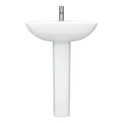 Venice Modern Short Projection Basin & Pedestal (550mm Wide - 1 Tap Hole) -Bathroom Supply Shop v550bp d2