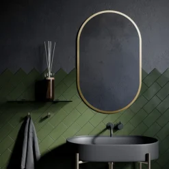 Arezzo Brushed Brass 500 X 800mm Capsule Mirror -Bathroom Supply Shop ven5080bb d1