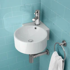 Othello Round Wall Hung Corner Basin 1TH - 310 X 440mm -Bathroom Supply Shop ves035 n d1