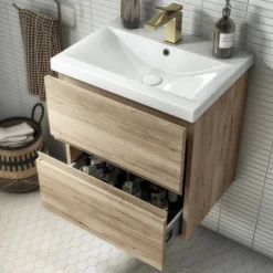 Venice Linea Rustic Oak Cloakroom Suite (Wall Hung Vanity + Toilet) -Bathroom Supply Shop vl5oakv detail03