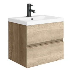 Venice Linea Rustic Oak Cloakroom Suite (Wall Hung Vanity + Toilet) -Bathroom Supply Shop vl5oakv lrg