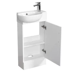 Valencia Perla Floor Standing Vanity Incl. Matt Black Handle (Gloss White - 450mm Wide) -Bathroom Supply Shop vpfsgw45 d2