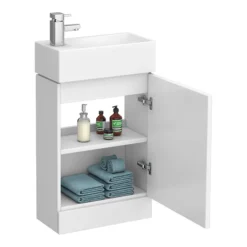 Cubix High Gloss White Vanity Unit Inc Ceramic Basin W480 X D230mm -Bathroom Supply Shop vty058 d4