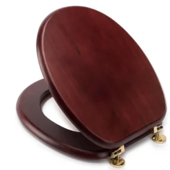 Croydex Mahogany Effect Solid Wood Toilet Seat With Brass Effect Fixings -Bathroom Supply Shop wl515202ai2