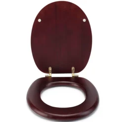 Croydex Mahogany Effect Solid Wood Toilet Seat With Brass Effect Fixings -Bathroom Supply Shop wl515202ai4